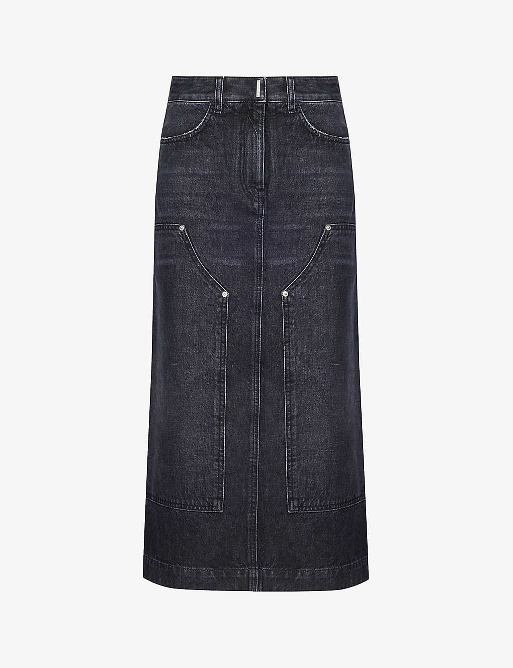 Shop Givenchy Womens Faded Black Faded-wash Mid-rise Denim Maxi Skirt