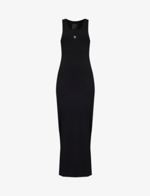 Shop Givenchy Women's Black Sleeveless Ribbed Stretch-cotton Maxi Dress