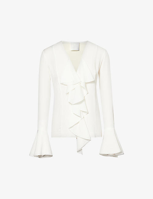 GIVENCHY: V-neck ruffle-trim silk blouse