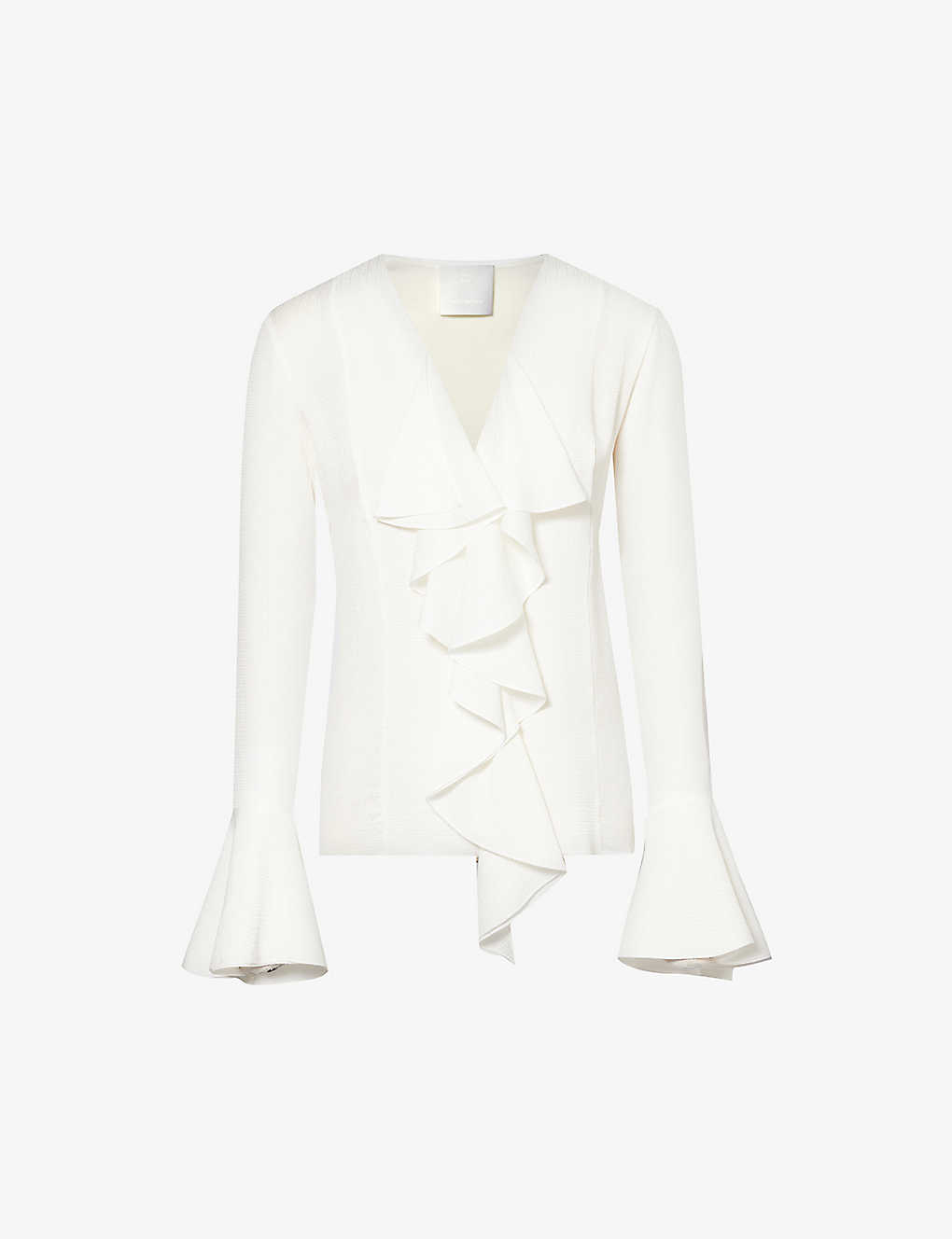 Shop Givenchy Womens White V-neck Ruffle-trim Silk Blouse