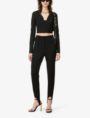 Shop Givenchy Women's Black Strirrup-hem Mid-rise Stretch-woven Trousers