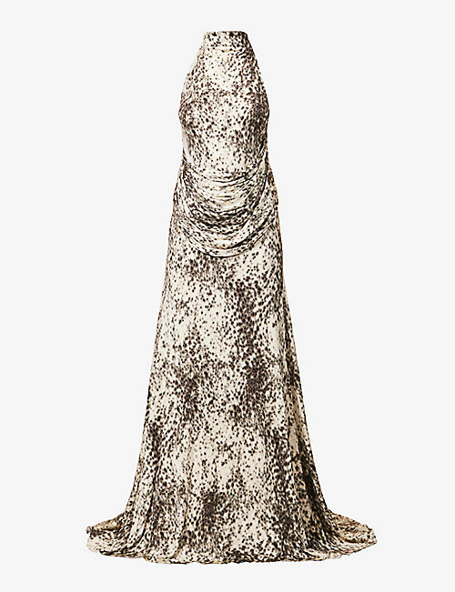 GIVENCHY: Abstract-pattern high-neck stretch-woven gown