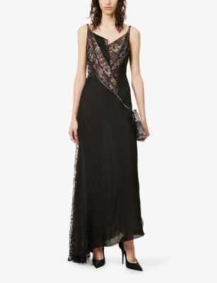 Shop Givenchy Women's Black Sleeveless Lace-panelled Silk Gown