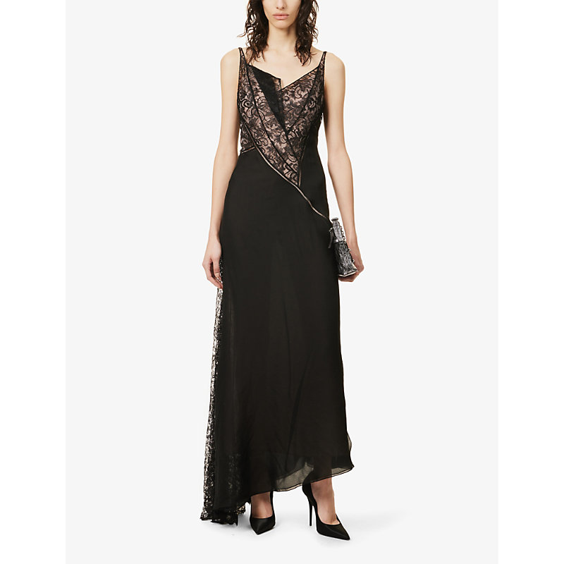 Shop Givenchy Sleeveless Lace-panelled Silk Gown In Black