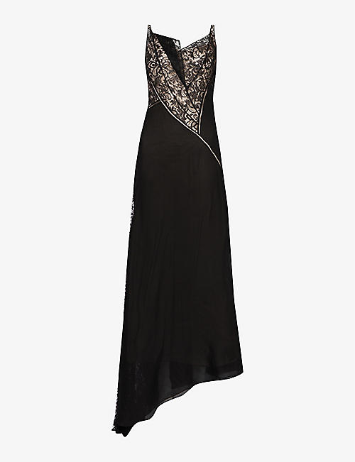 GIVENCHY: Sleeveless lace-panelled silk gown