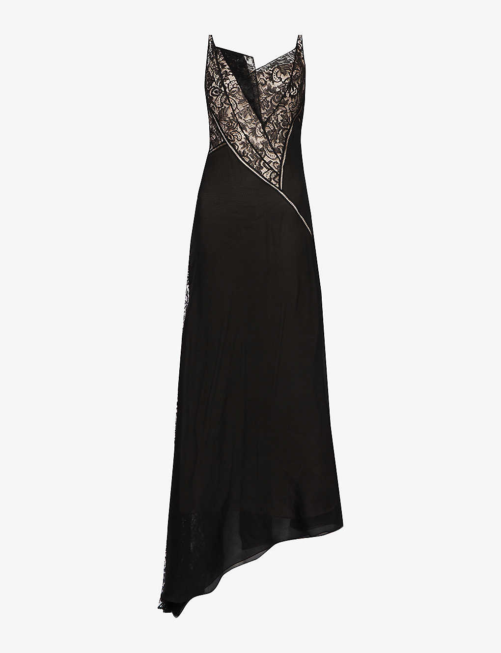 Givenchy Womens Black Sleeveless Lace-panelled Silk Gown