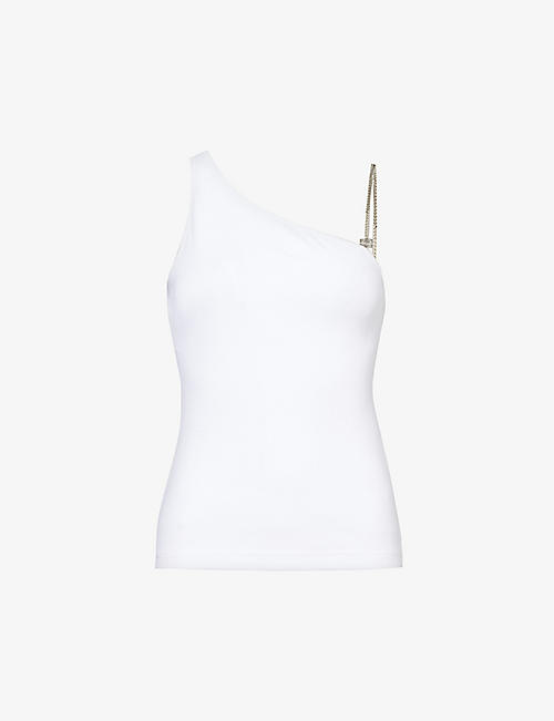 GIVENCHY: Asymmetric-neck ribbed stretch-cotton top