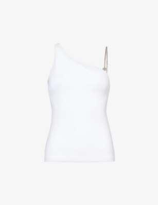 GIVENCHY GIVENCHY WOMEN'S WHITE ASYMMETRIC-NECK RIBBED STRETCH-COTTON TOP