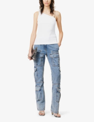 Shop Givenchy Women's Light Blue Cargo-pocket Straight-leg Mid-rise Jeans