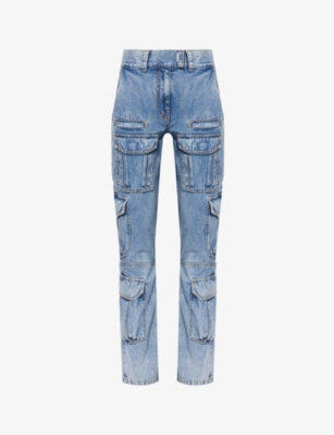 Shop Givenchy Women's Light Blue Cargo-pocket Straight-leg Mid-rise Jeans