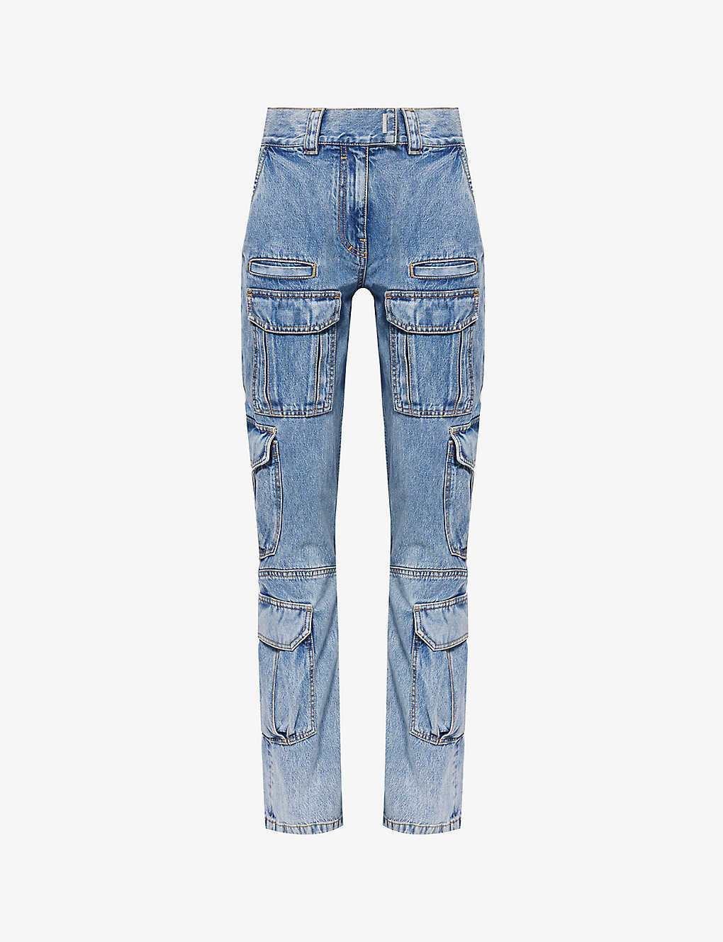 Shop Givenchy Women's Light Blue Cargo-pocket Straight-leg Mid-rise Jeans
