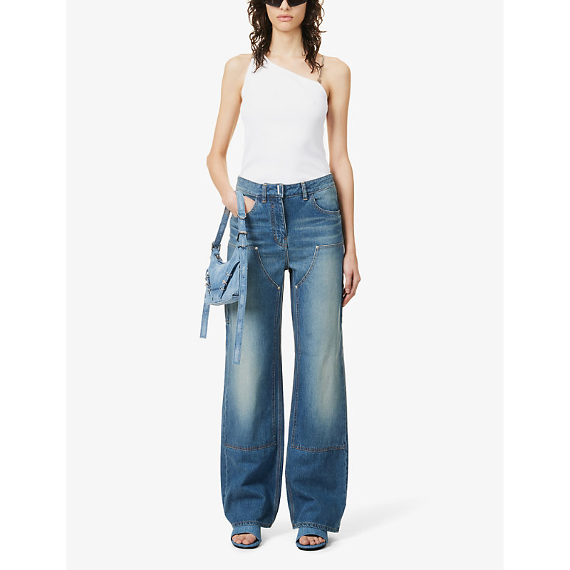 Shop Givenchy Faded-wash Wide-leg Mid-rise Jeans In Deep Blue