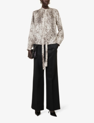 Shop Givenchy Women's Tural Brown Lavallière Abstract-print Silk Blouse In Natural Brown