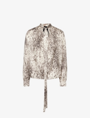 Givenchy Women's Blouse In Silk With Snow Leopard Print And Lavalliere In Natural Brown
