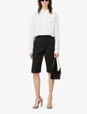 Shop Givenchy Women's White Long-sleeved Cropped Cotton Shirt