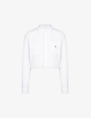 Givenchy Womens White Long-sleeved Cropped Cotton Shirt