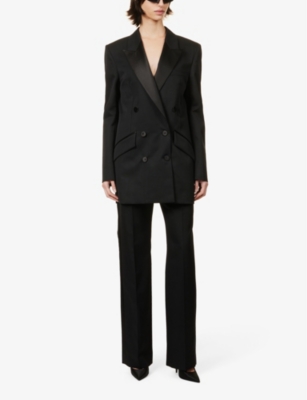 Shop Givenchy Women's Black Contrast-lapel Double-breasted Wool-blend Jacket