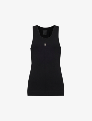 Shop Givenchy Womens Black Logo-plaque Sleeveless Stretch-cotton Top