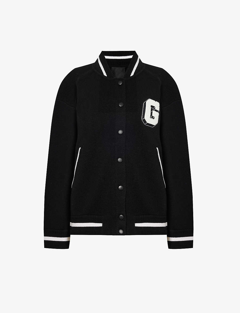 Givenchy Womens Black Branded-flocking Cashmere Knitted Jacket