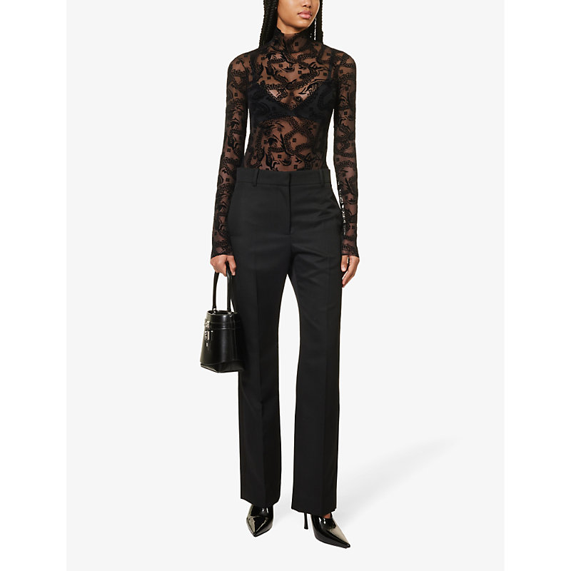 Shop Givenchy Women's Black Pressed-crease Wide-leg Wool-blend Trousers