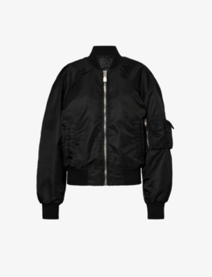 Shop Givenchy Women's Black Brand-print Relaxed-fit Shell Bomber Jacket