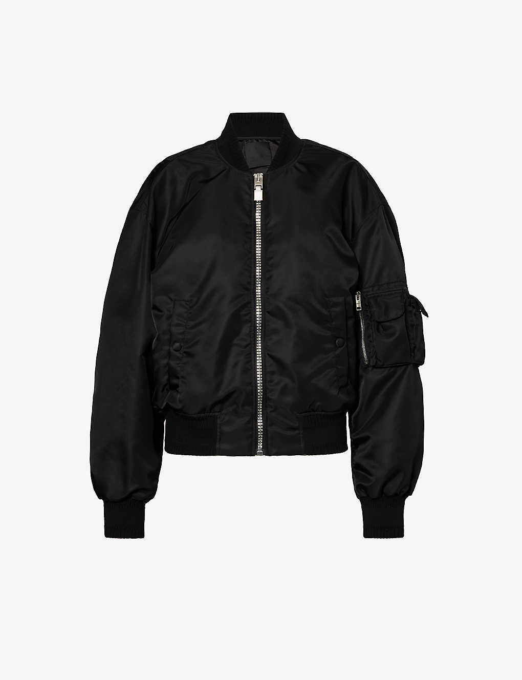 Shop Givenchy Brand-print Relaxed-fit Shell Bomber Jacket In Black