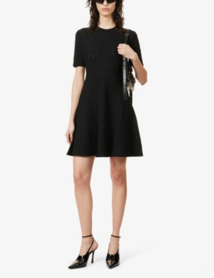 Shop Givenchy Women's Black Monogrammed Short-sleeved Knitted Mini Dress