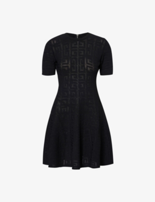 Givenchy Womens Black Monogrammed Short-sleeved Knitted Mini Dress