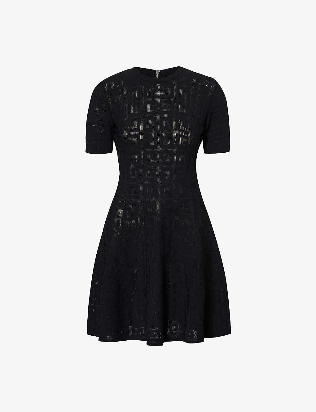 Givenchy Womens Black Monogrammed Short-sleeved Knitted Mini Dress