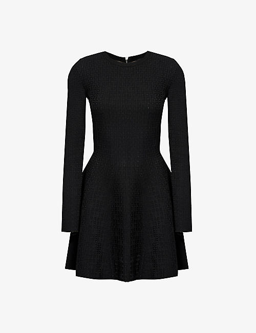 GIVENCHY: Monogram-pattern long-sleeved knitted midi dress