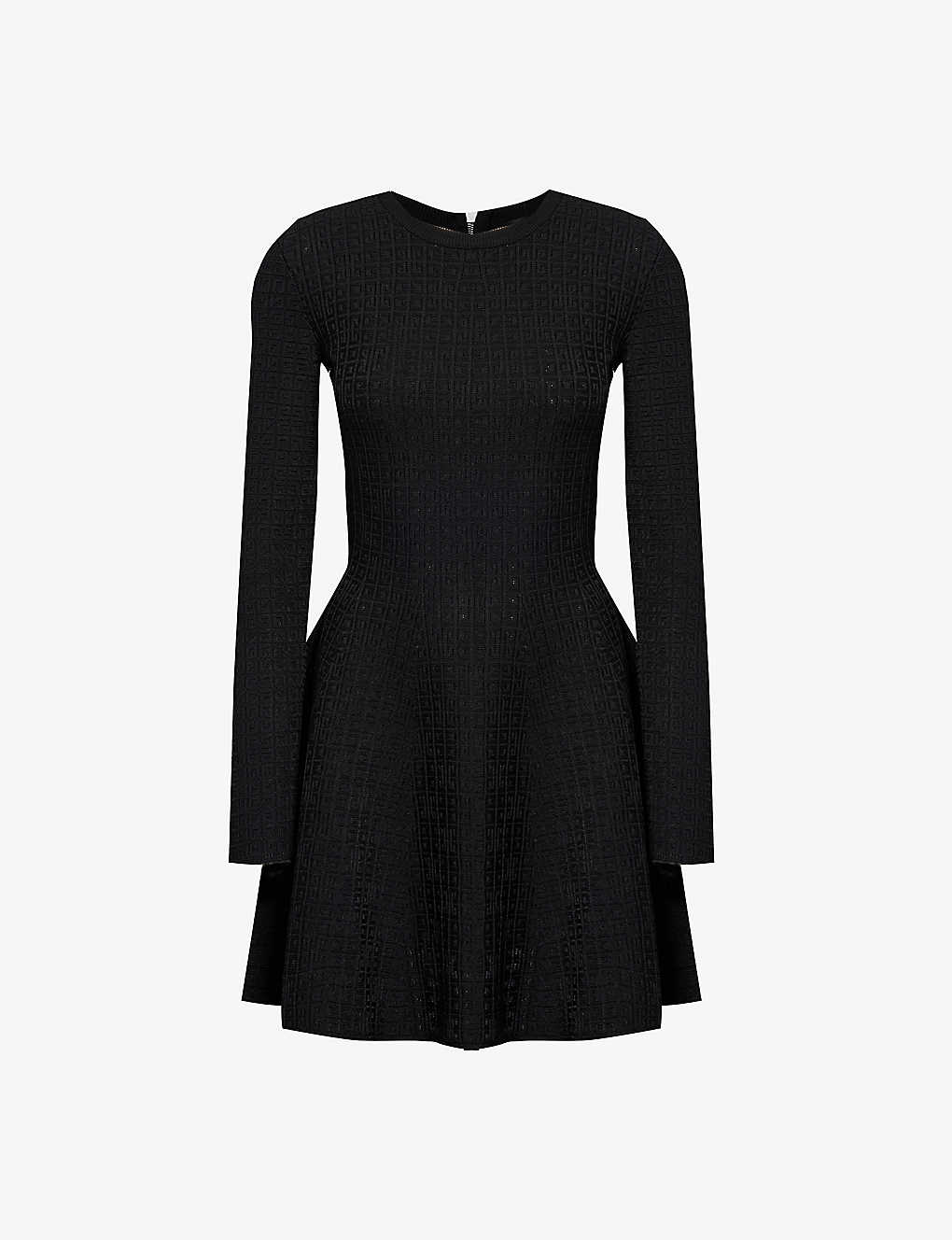 Givenchy Womens Black Monogram-pattern Long-sleeved Knitted Midi Dress