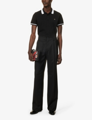 Shop Vivienne Westwood Men's Black Classic Brand-embroidered Cotton-piqué Polo Shirt