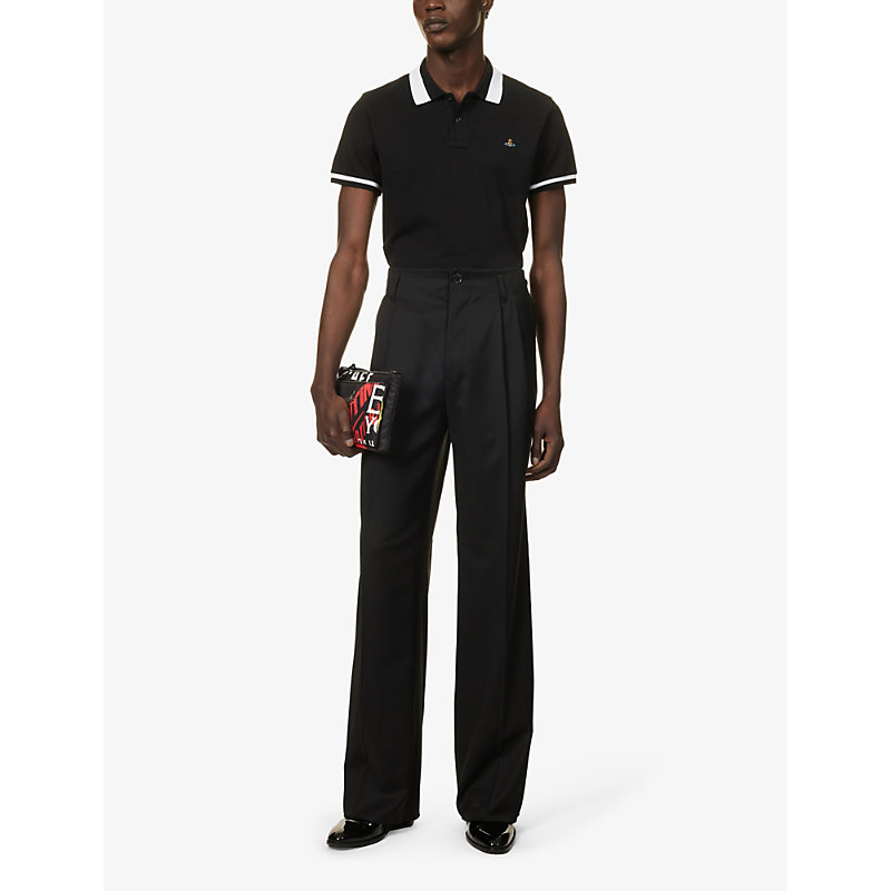 Shop Vivienne Westwood Mens Black Classic Brand-embroidered Cotton-piqué Polo Shirt