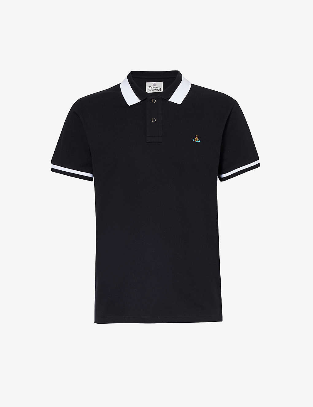 Shop Vivienne Westwood Classic Brand-embroidered Cotton-piqué Polo Shirt In Black