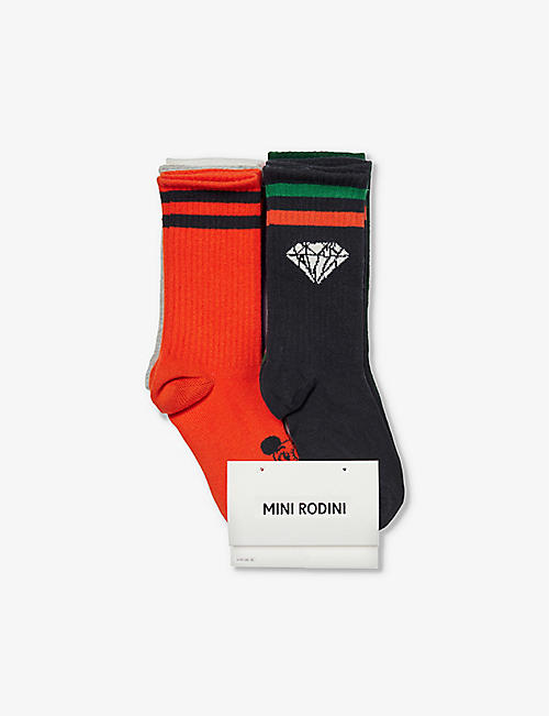 MINI RODINI: Crew-length ribbed-trims pack of seven organic cotton-blend socks 12-18 months
