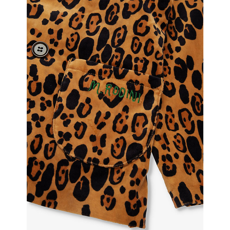 Shop Mini Rodini Brand-embroidered Leopard Stretch-cotton Blazer 3-11 Years In Brown