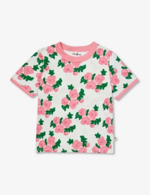 MINI RODINI: Rose-pattern contrast-trim organic cotton-jersey T-shirt 1.5-11 years