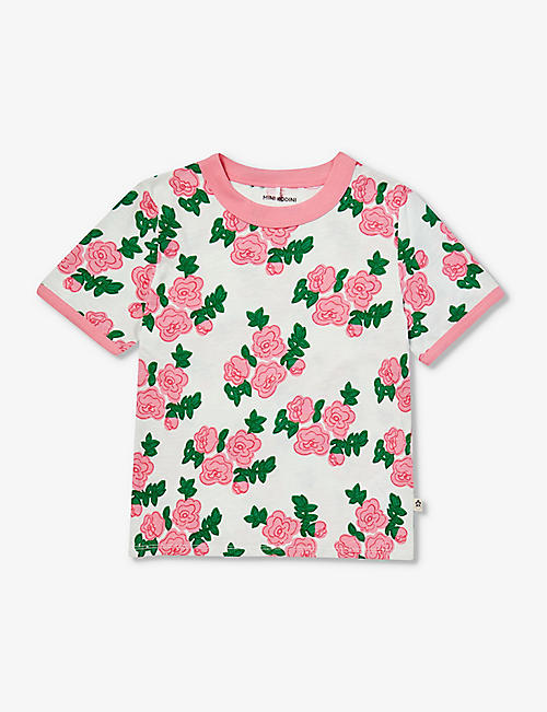 MINI RODINI: Rose-pattern contrast-trim organic cotton-jersey T-shirt 1.5-11 years