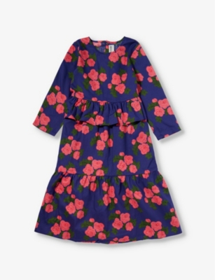 MINI RODINI: Rose-print ruffled organic-cotton dress 1.5-11 years