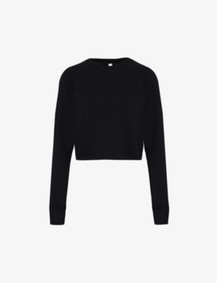 Splits59 Womens Black Warm Up Relaxed-fit Stretch-woven Sweatshirt