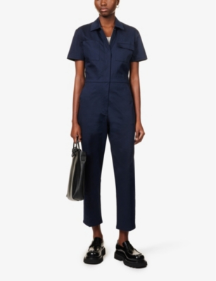 Shop Rivet Women's Navy Worker Short-sleeved Cotton-blend Jumpsuit