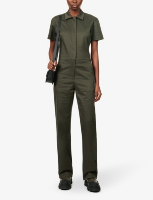 Shop Rivet Women's Green Icon Short-sleeved Cotton-blend Jumpsuit