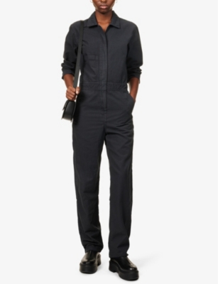 Shop Rivet Women's Black Seeker Long-sleeved Cotton Jumpsuit