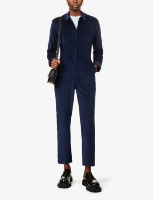 Shop Rivet Women's Navy Bigwig Long-sleeved Corduroy Jumpsuit In Blue