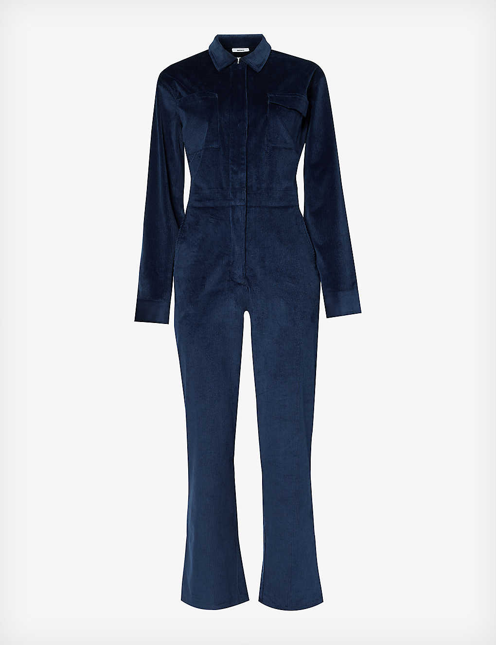 Rivet Womens Navy Bigwig Long-sleeved Corduroy Jumpsuit In Blue
