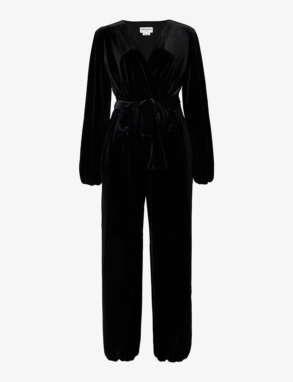 Rivet Womens Black Velvet Dazzler Tie-waist Velvet Jumpsuit