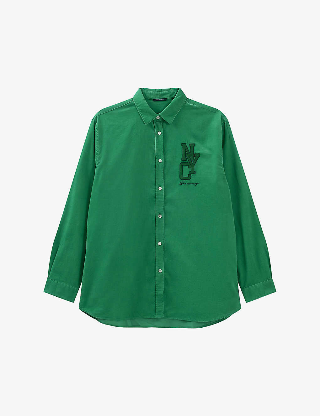 Ikks Womens Green Nyc-embroidered Relaxed-fit Cotton Shirt