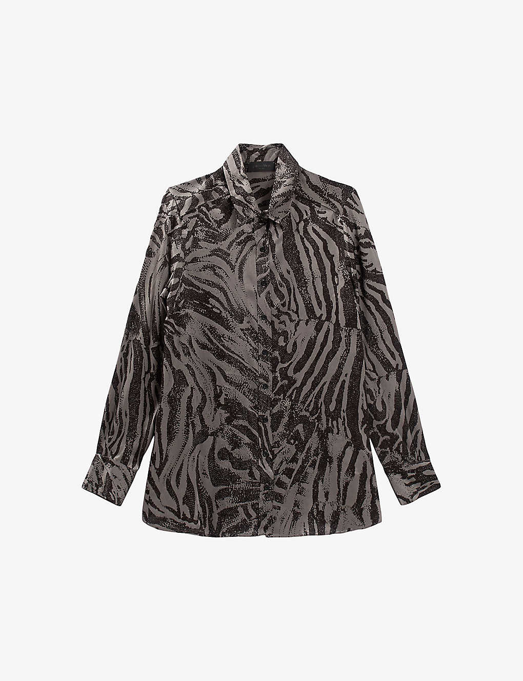 Ikks Animal-print Relaxed-fit Woven Shirt In Charcoal Grey
