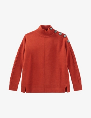 Ikks Ribbed Button-embellished Wool Jumper In Red
