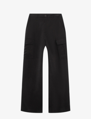 Ikks Womens Black Cargo-pocket Straight-leg High-rise Woven Trousers
